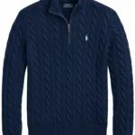 RL Cable Half Zipper Navy Blue