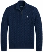 RL Cable Half Zipper Navy Blue
