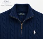 RL Cable Half Zipper Navy Blue - Image 4